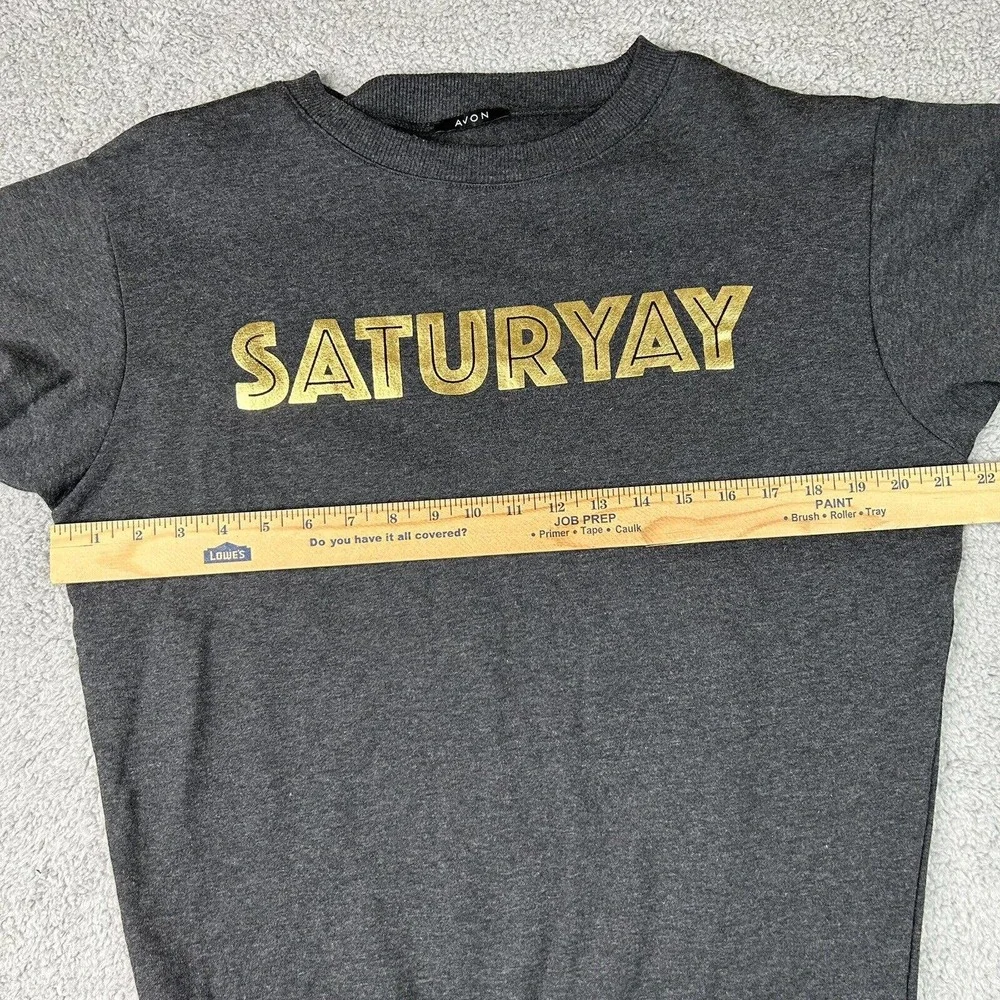 Avon Sweatshirt Womens XS Gray Gold Tone Long Sleeve Crew Neck‎ Saturyay